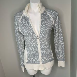 Women's Gray and White Zip-Up Cardigan